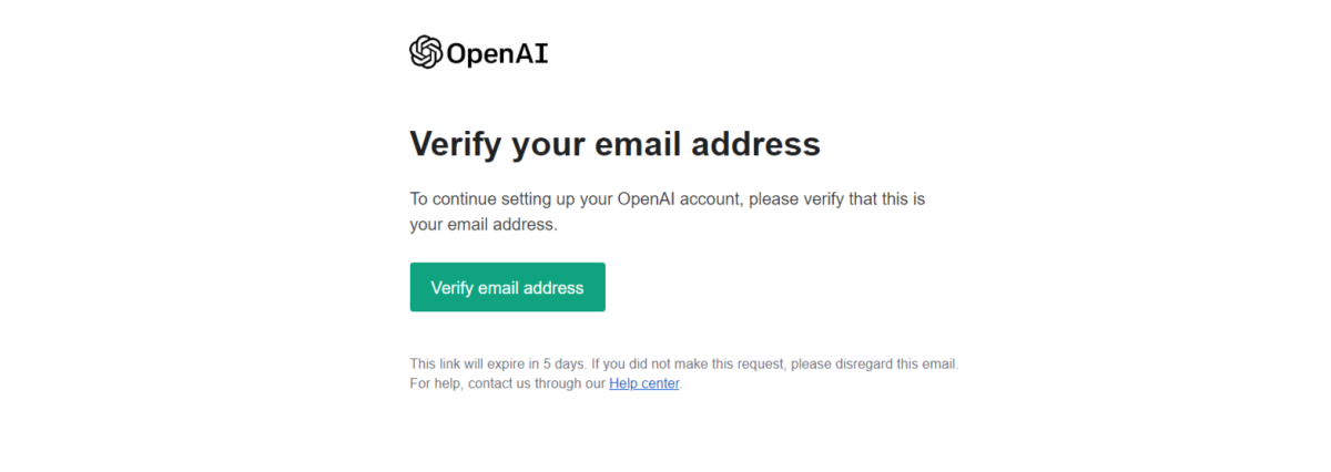 OpenAIからChatGPT利用の為のアカウント作成時に送られてくる確認メール内容