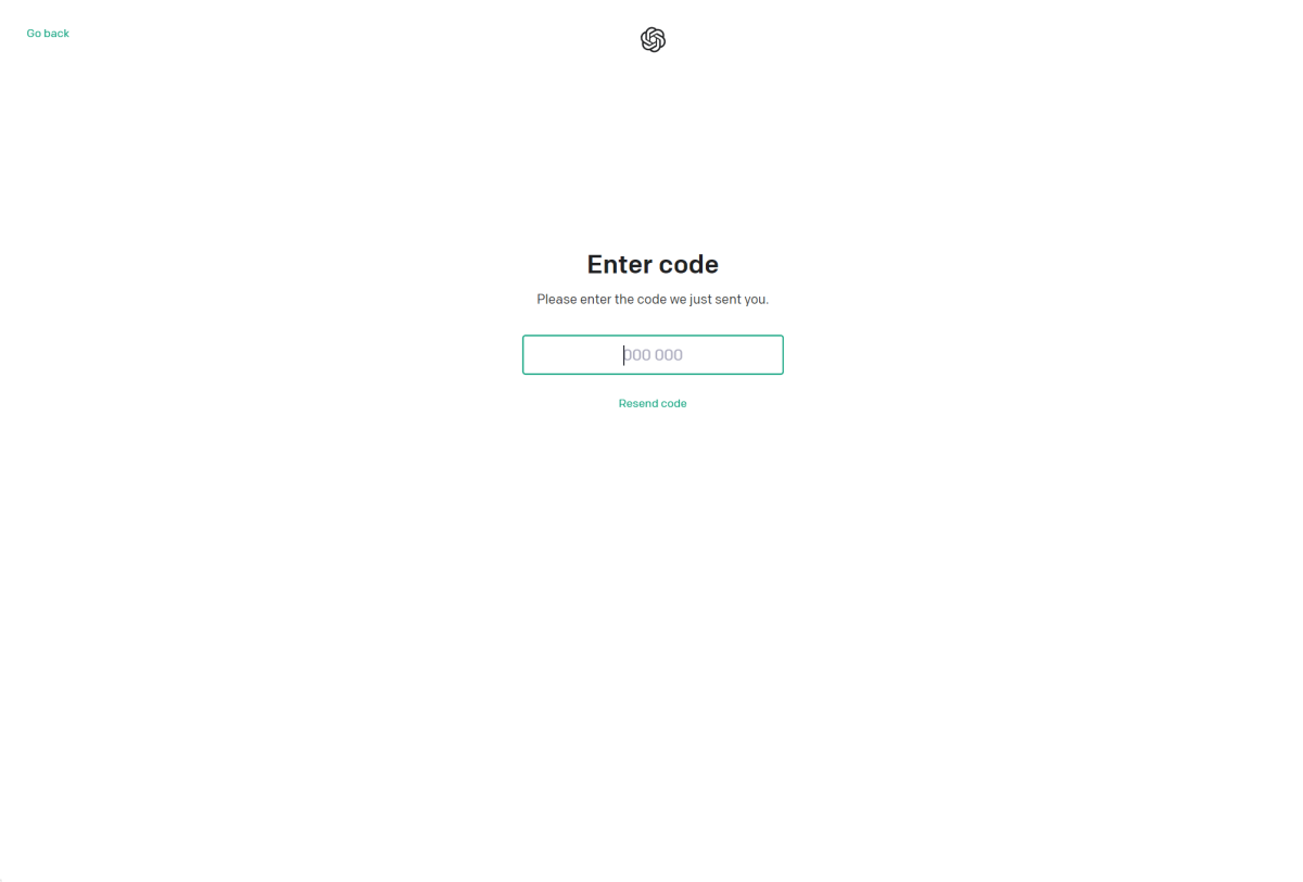 ChatGPTのアカウントを作成するためのOpenAI API認証コード入力画面